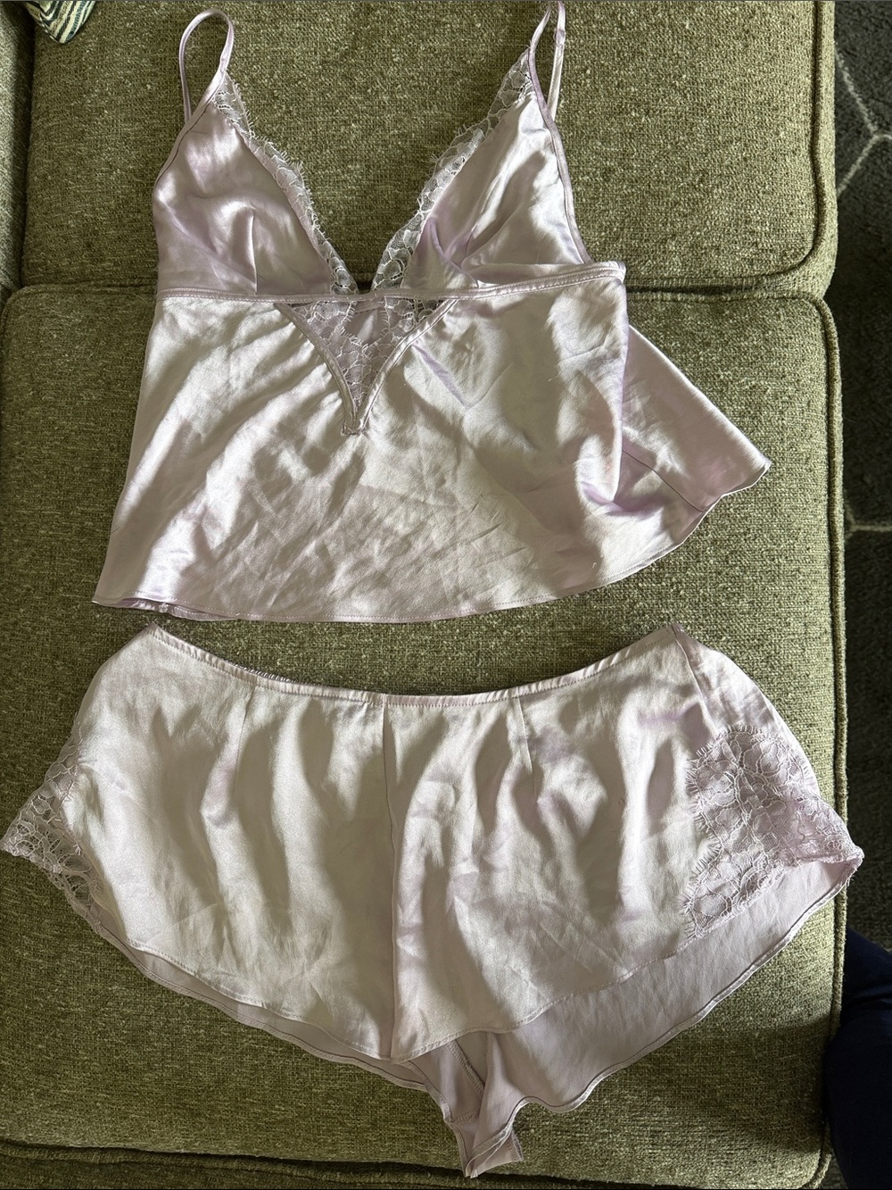 Victoria’s Secret Silky Lavender Lace Trim Cami & Short Sleep Set